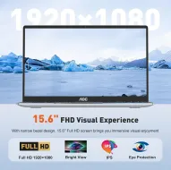 AOC Laptop, metalen behuizing voor laptop, upgrade in-tel Quad-Core N97 (6 m cache, tot 3,60 GHz), 15,60 inch FHD 16 GB DDR4 512 GB M, 2 SSD, WLAN 5, BT 5, USB 3,2, type C, HDMI
